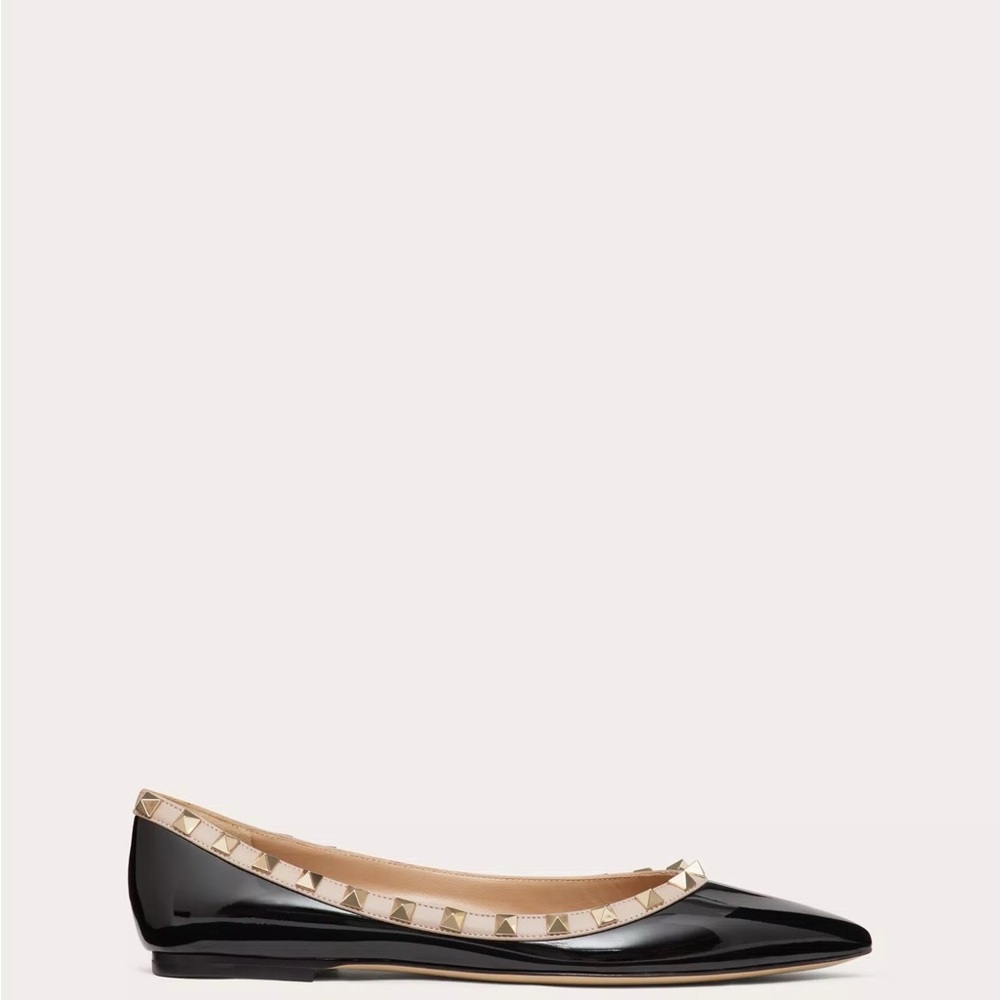 Valentino Garavani Black Flats with Gold Studs 39.5